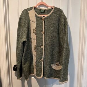 Beautiful German Green Wool Women's Sweater/ Cardigan Size XL-1X